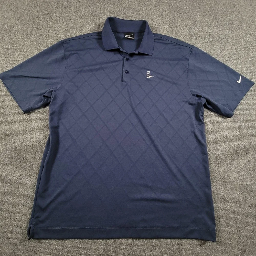Nike Golf Polo Shirt Mens Large Navy Dri-FIT Argyle Jacquard Swoosh Logo‎